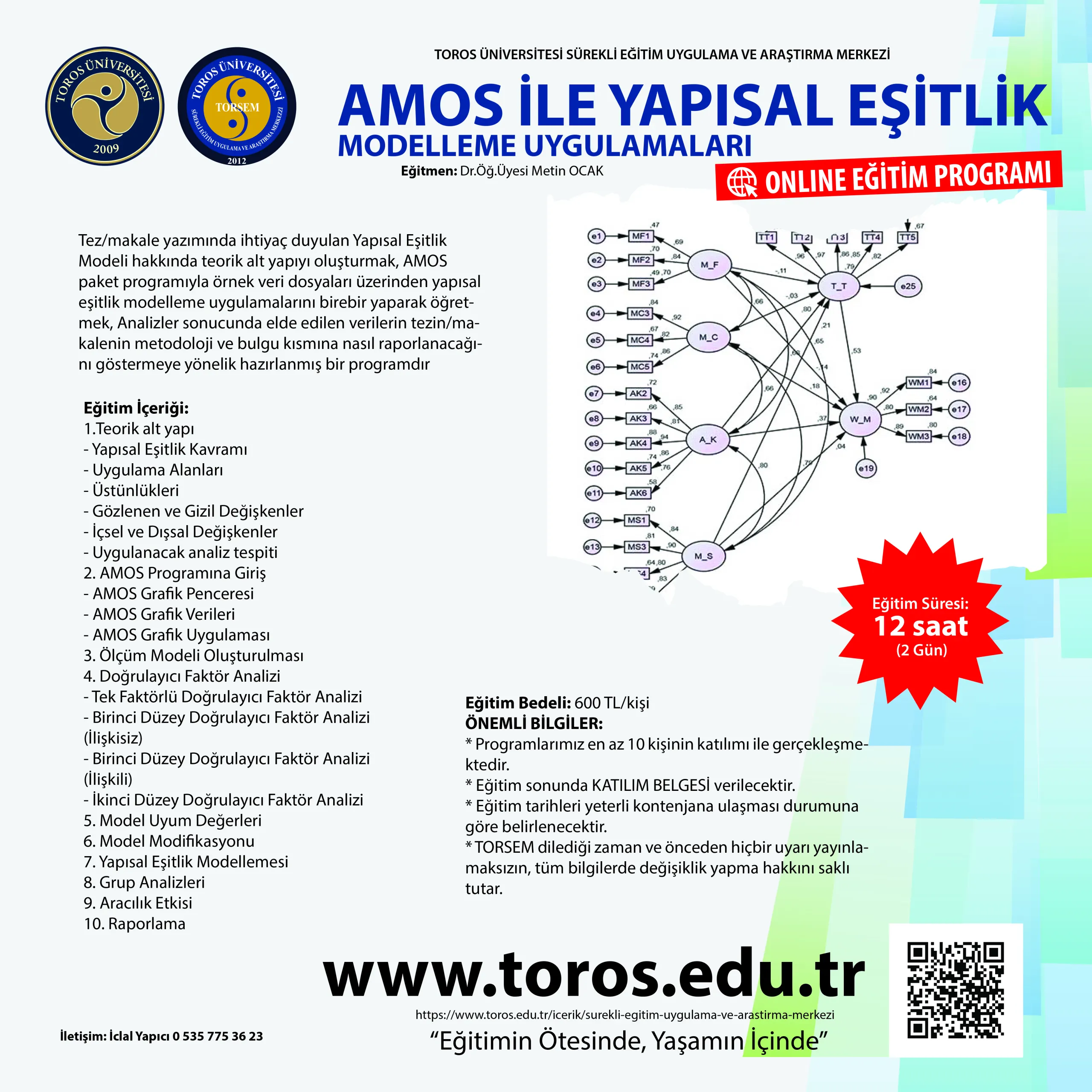 TORSEM Amos ile Yapısal Eşitlik Modelleme Uygulamaları Eğitimi Başvuruları Başladı...