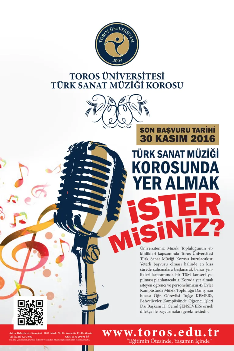 Toros Üniversitesi Türk Sanat Müziği Korosu Kuruluyor