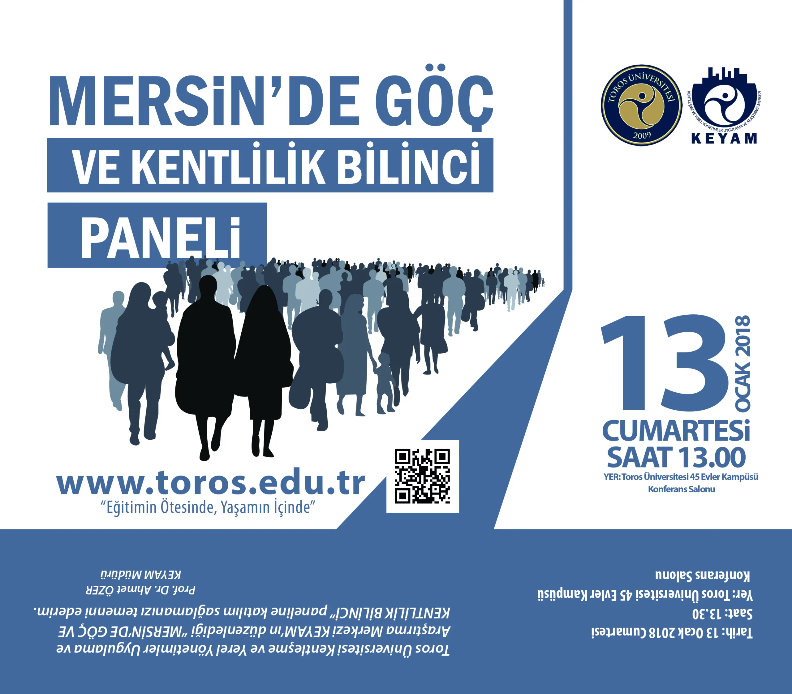 MERSİN' DE GÖÇ VE KENTLİLİK BİLİNCİ PANELİ (13 OCAK 2018 CUMARTESİ SAAT 13.00' de)