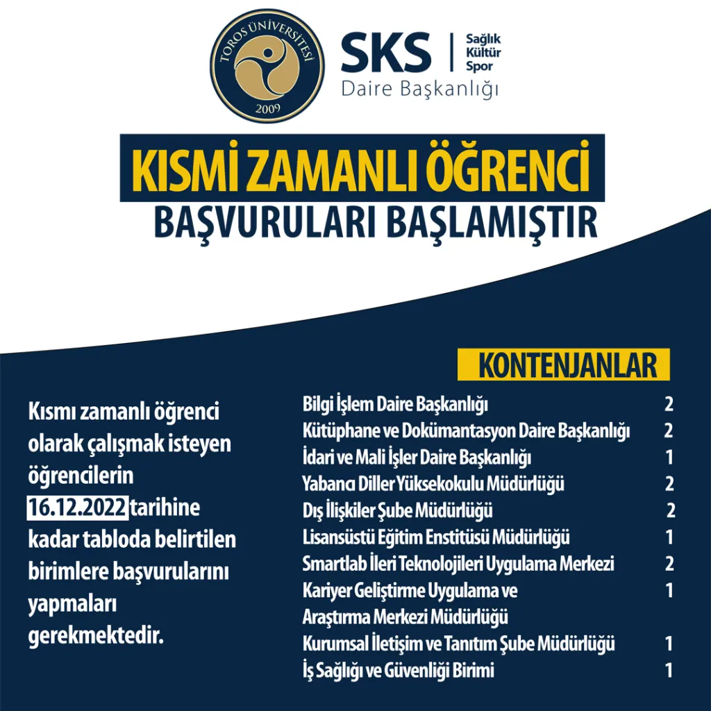 Kısmi Zamanlı Öğrenci Başvuruları Başladı