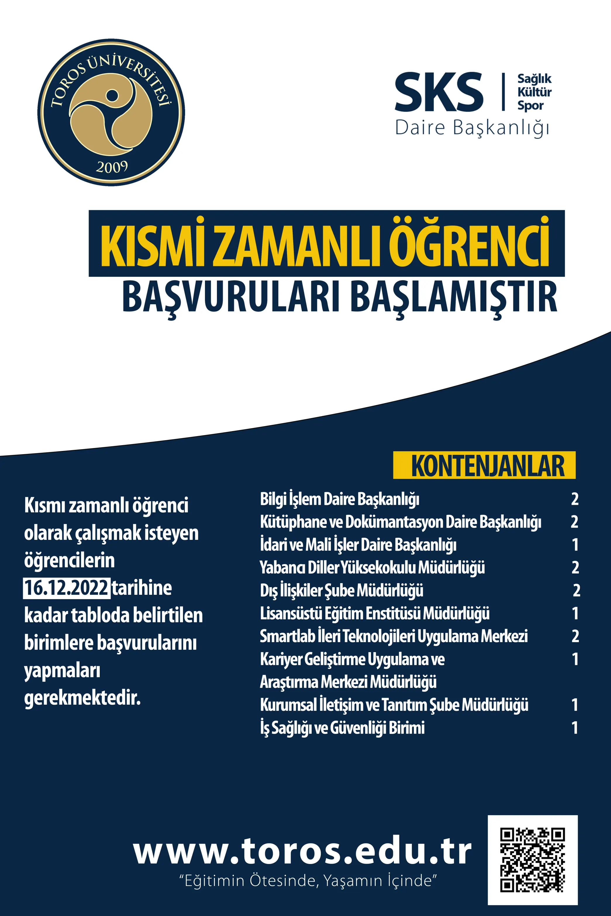 Kısmi Zamanlı Öğrenci Başvuruları Başladı