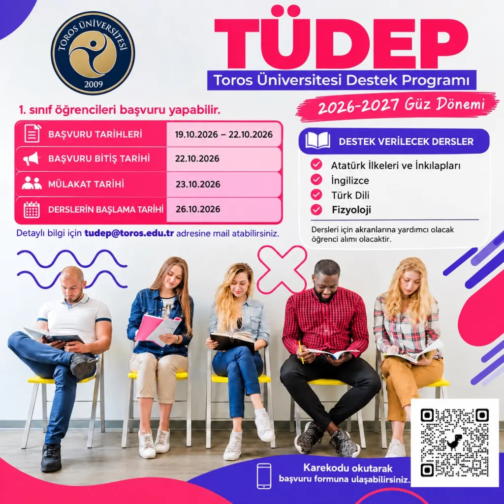SAĞLIK HİZMETLERİ MESLEK YÜKSEKOKULU 2026-2027 EĞİTİM ÖĞRETİM YILI GÜZ DÖNEMİ TOROS ÜNİVERSİTESİ DESTEK PROGRAMI (TÜDEP) BAŞVURU DUYURUSU