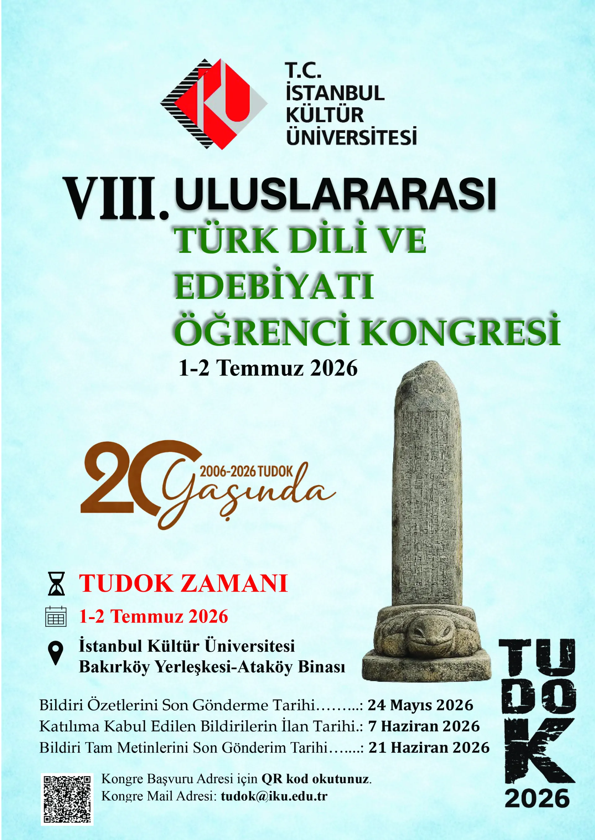 İSTANBUL KÜLTÜR ÜNİVERSİTESİ - VIII. Uluslararası Türk Dili ve Edebiyatı Öğrenci Kongresi (TUDOK) Daveti