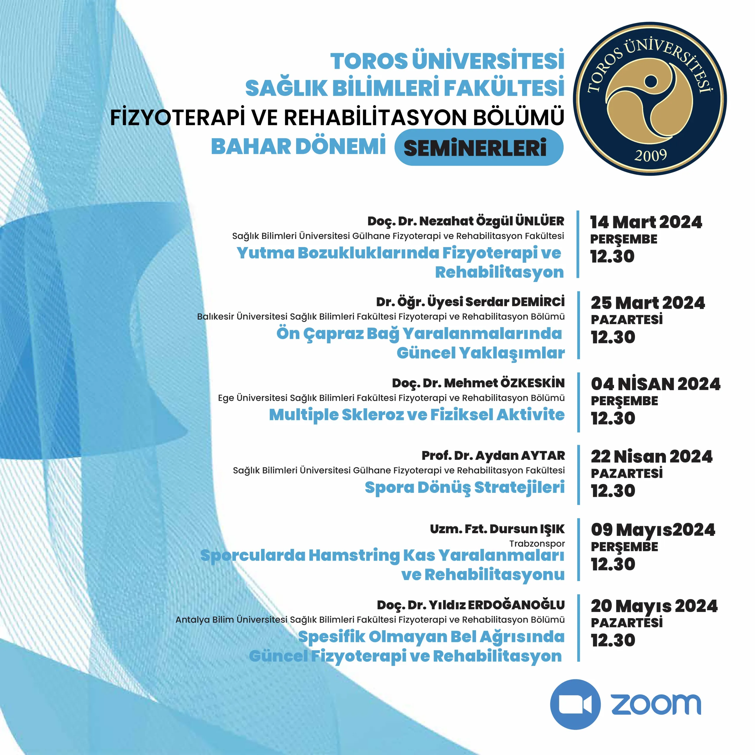 Fizyoterapi ve Rehabilitasyon Bölümü Bahar Dönemi Seminerleri