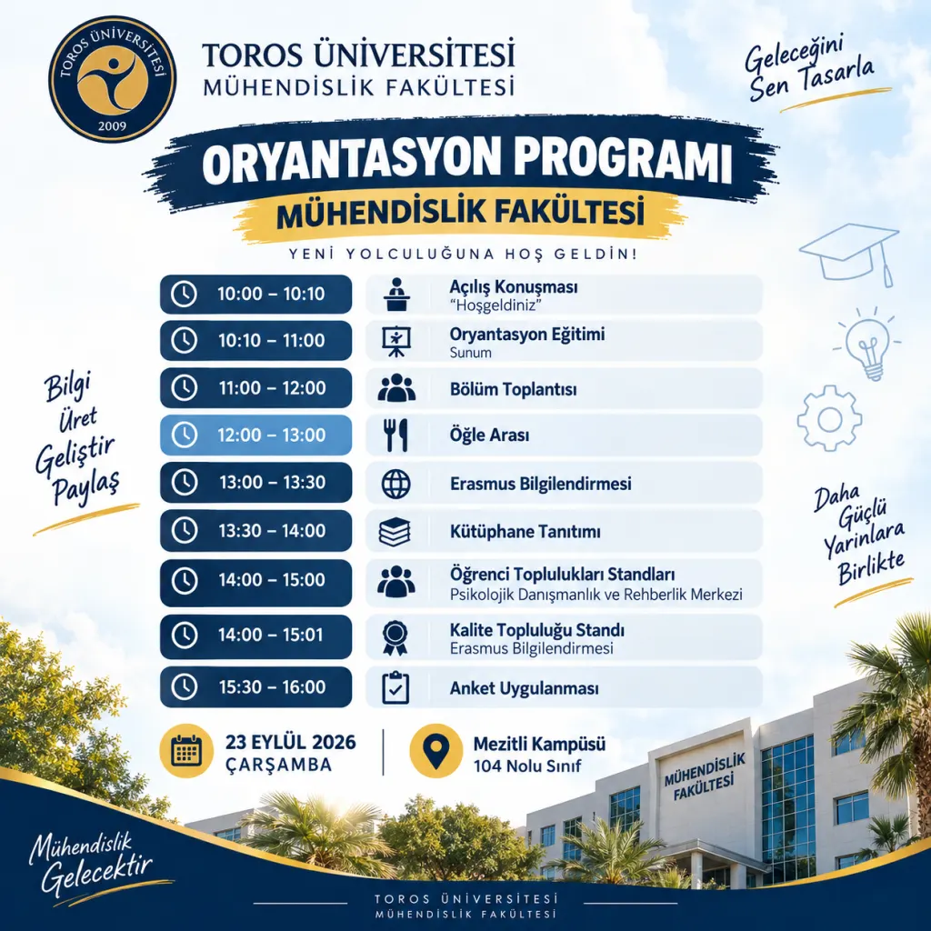 Mühendislik Fakültesi 2026-2027 Eğitim-Öğretim Yılı Oryantasyon Eğitimi Duyurusu